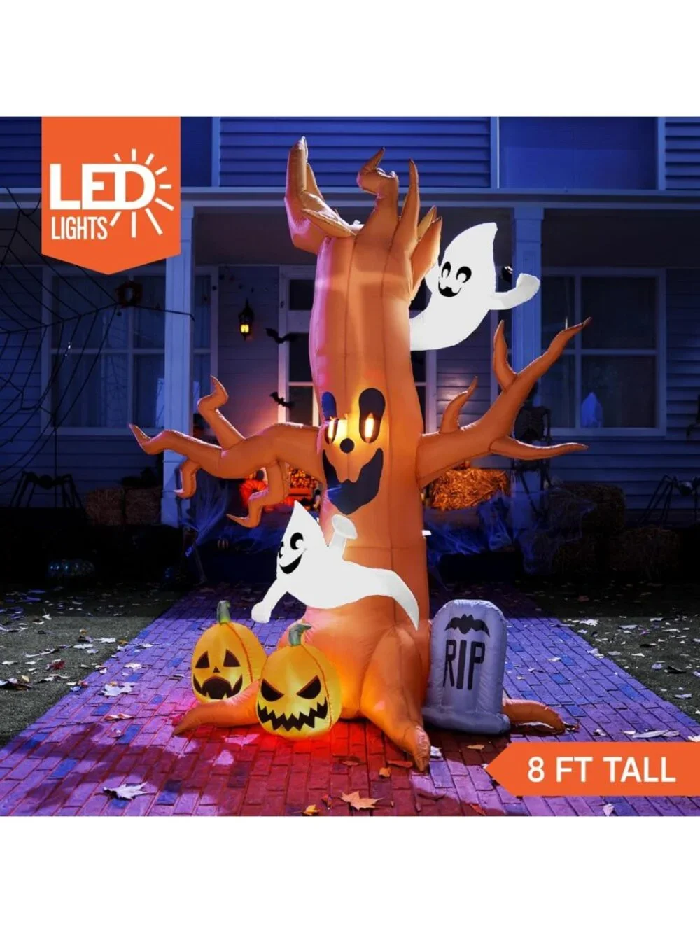 8FT Halloween Inflatable Scary Tree with Ghost, LED Pumpkin & Tombstone Decor